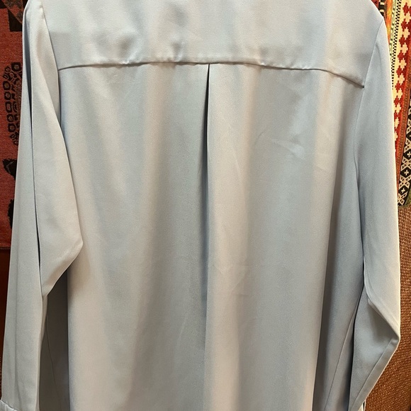 Plus size pale blue tailored long sleeve blouse. - Picture 3 of 3